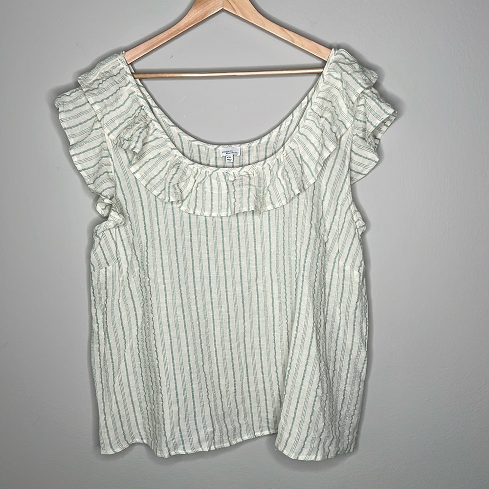 Madison & Berkeley NWOT Striped Linen Blend Flounce Sleeve Ruffle Top Size XXL